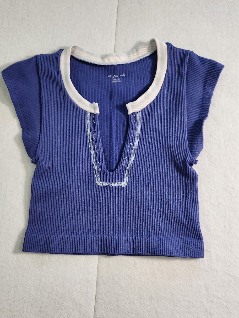 Urban Outfitters Royal Blue Ribbed Crop Top with White Trim Size Xsmall/ Small